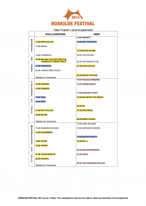 Roskilde Schedule 2015 – Warmup period